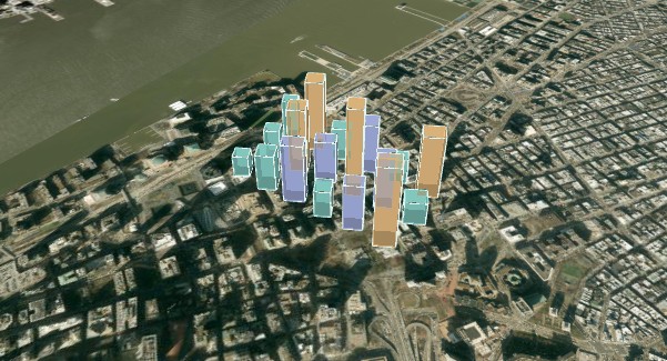 New York · 3D blocks: screenshot of the running map