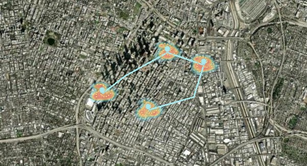 Los Angeles · Event hotspots: screenshot of the running map